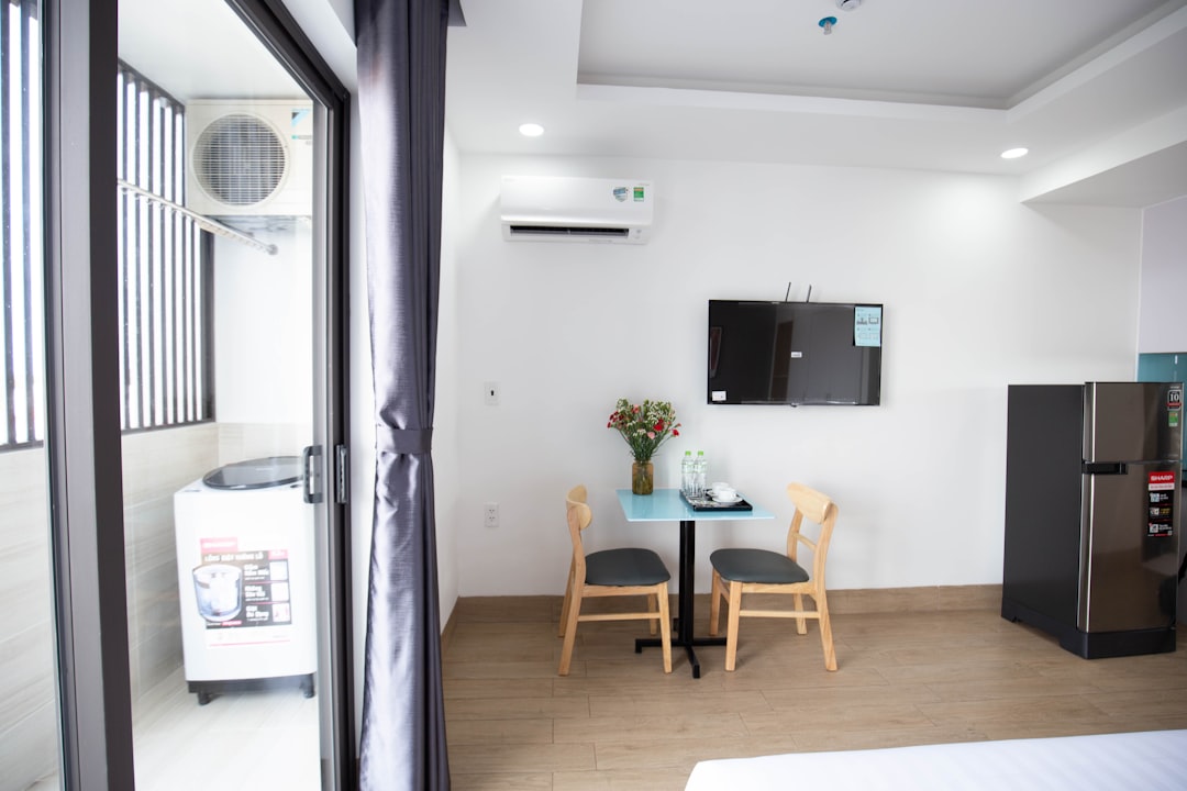 a room with a table and chairs